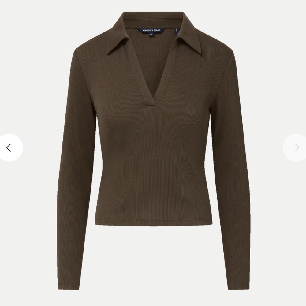 Veronica Beard Kearney Long Sleeved Polo Top Dark Umber (brown) size S NWOT - Picture 4 of 13